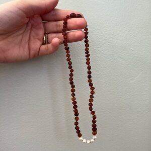 Brown Beaded Necklace with Pearl Accent